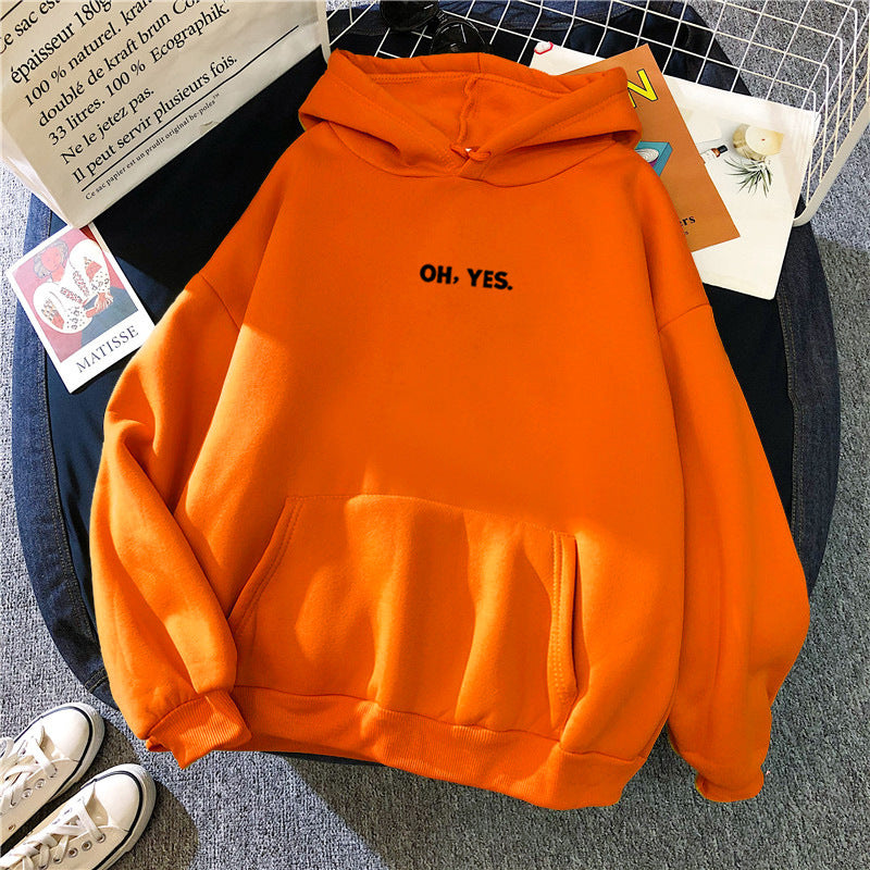 Cozy 'Oh Yes' Printed Loose Hoodie for Casual Everyday Wear