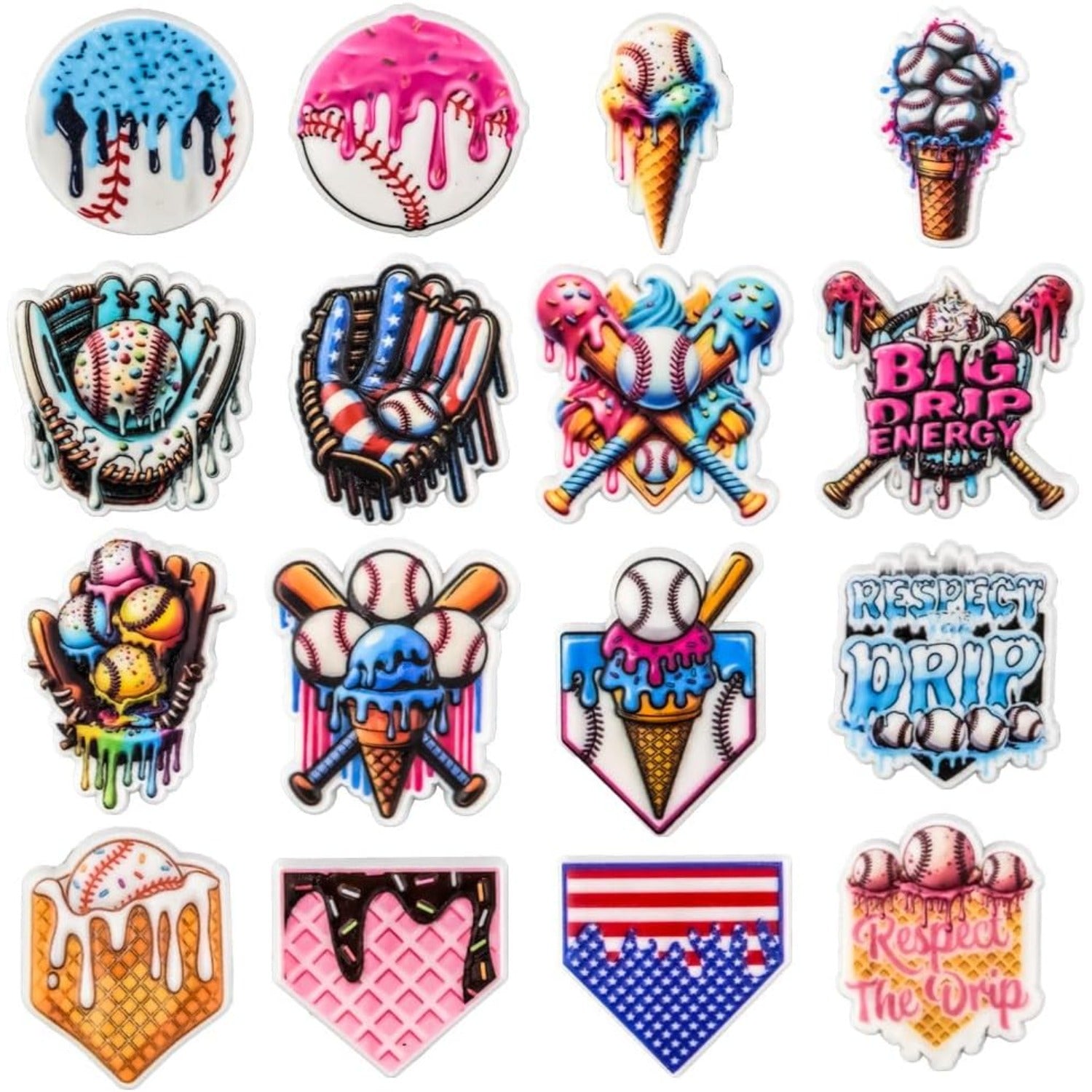 Baseball-Themed Shoe Charms with Cream Knots and Bat Decorations