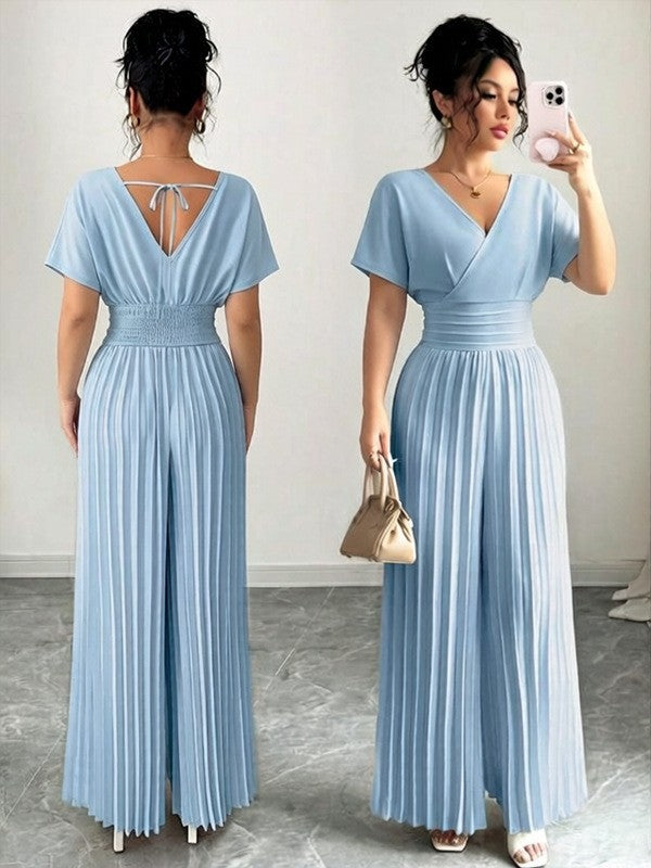 Solid-color Pleated Jumpsuit Pants For Women