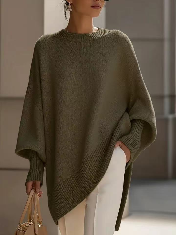 Women's Thick Knitted Pullover Sweater Loose Fit Round Neck Casual All-match Top for Autumn Winter