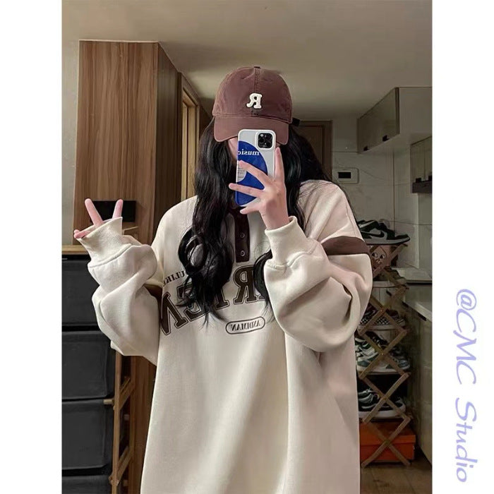 American Retro Contrast-color Stitching Sweatshirt Loose Casual Top