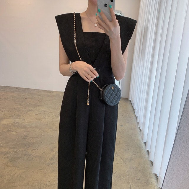 Women's Retro Square Collar High Waist Jumpsuit