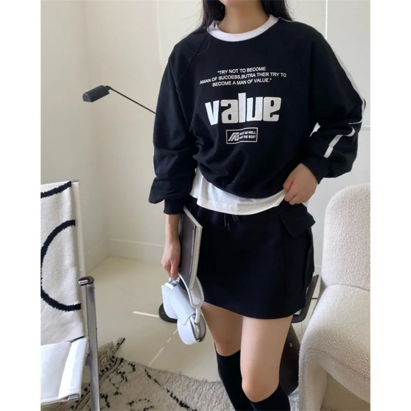 Vintage Letter Print Women's Sports Pullover Sweatshirt