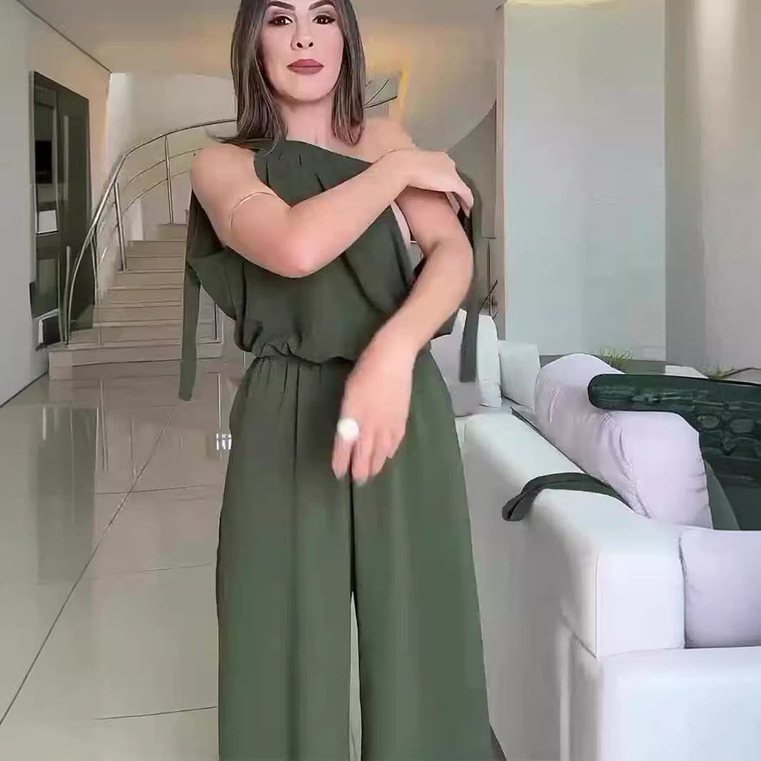 Backless Lace-Up Wide-Leg Jumpsuit
