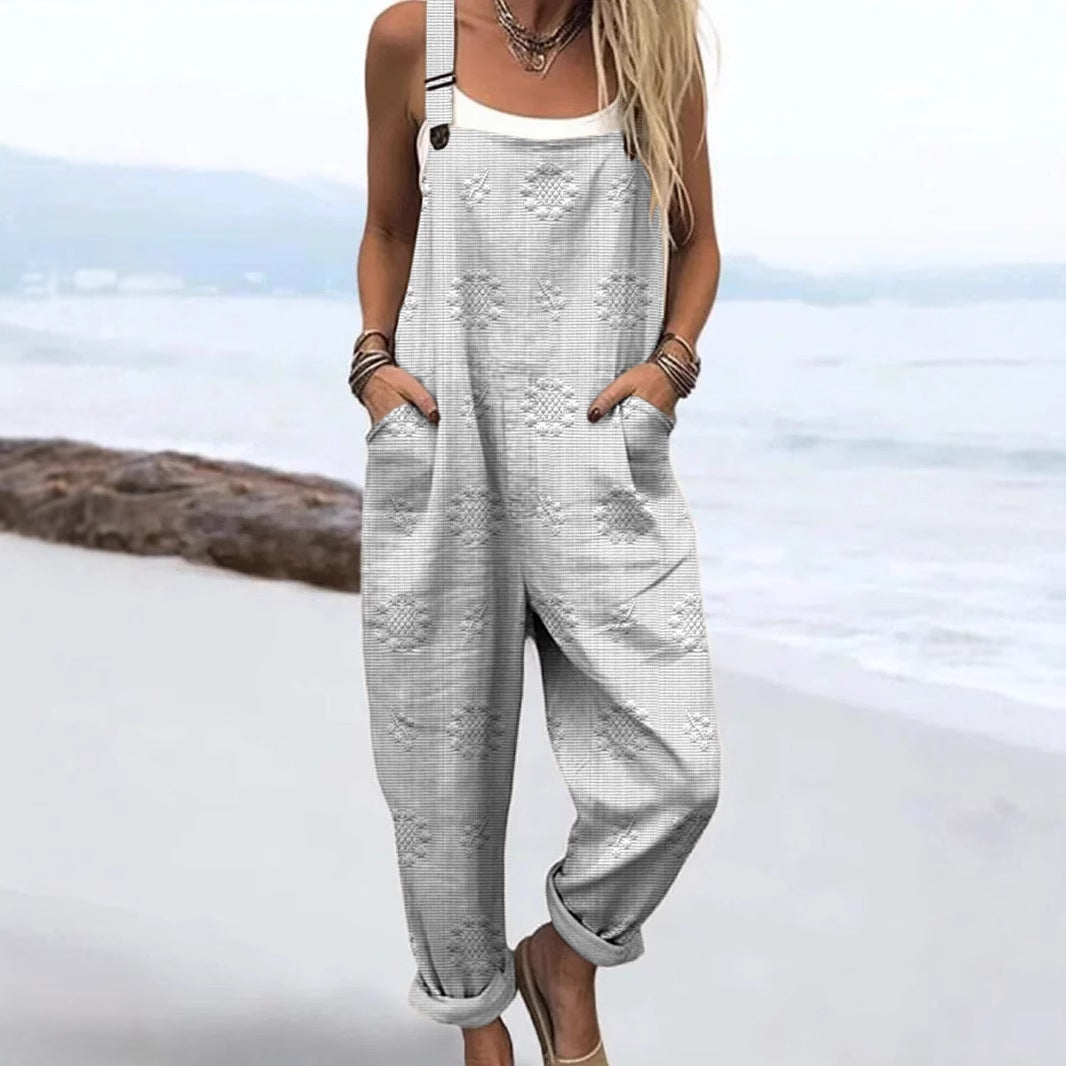 Women's Vintage Print Sleeveless Loose Casual Jumpsuit