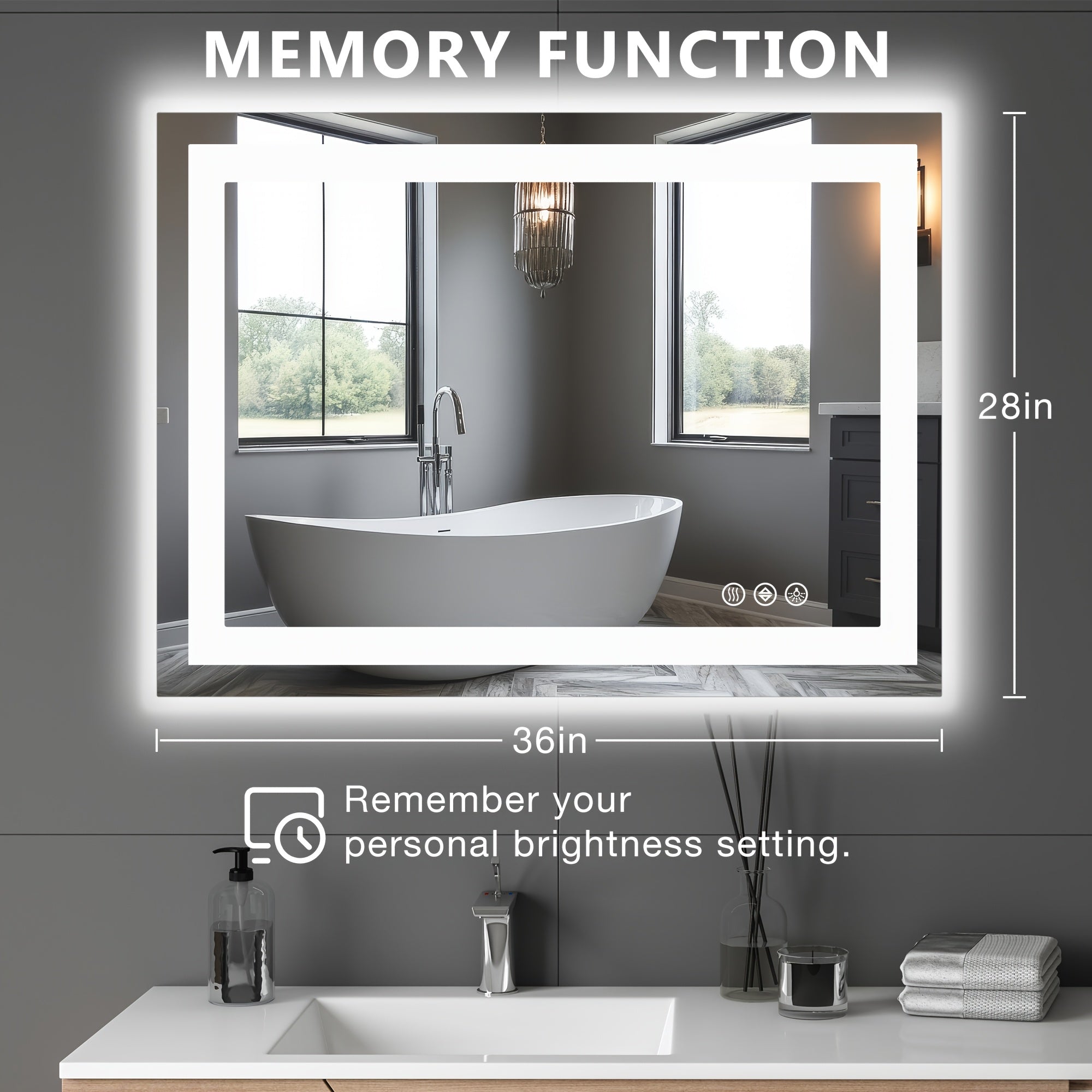 Dimmable anti-fog LED bathroom mirror with three color modes