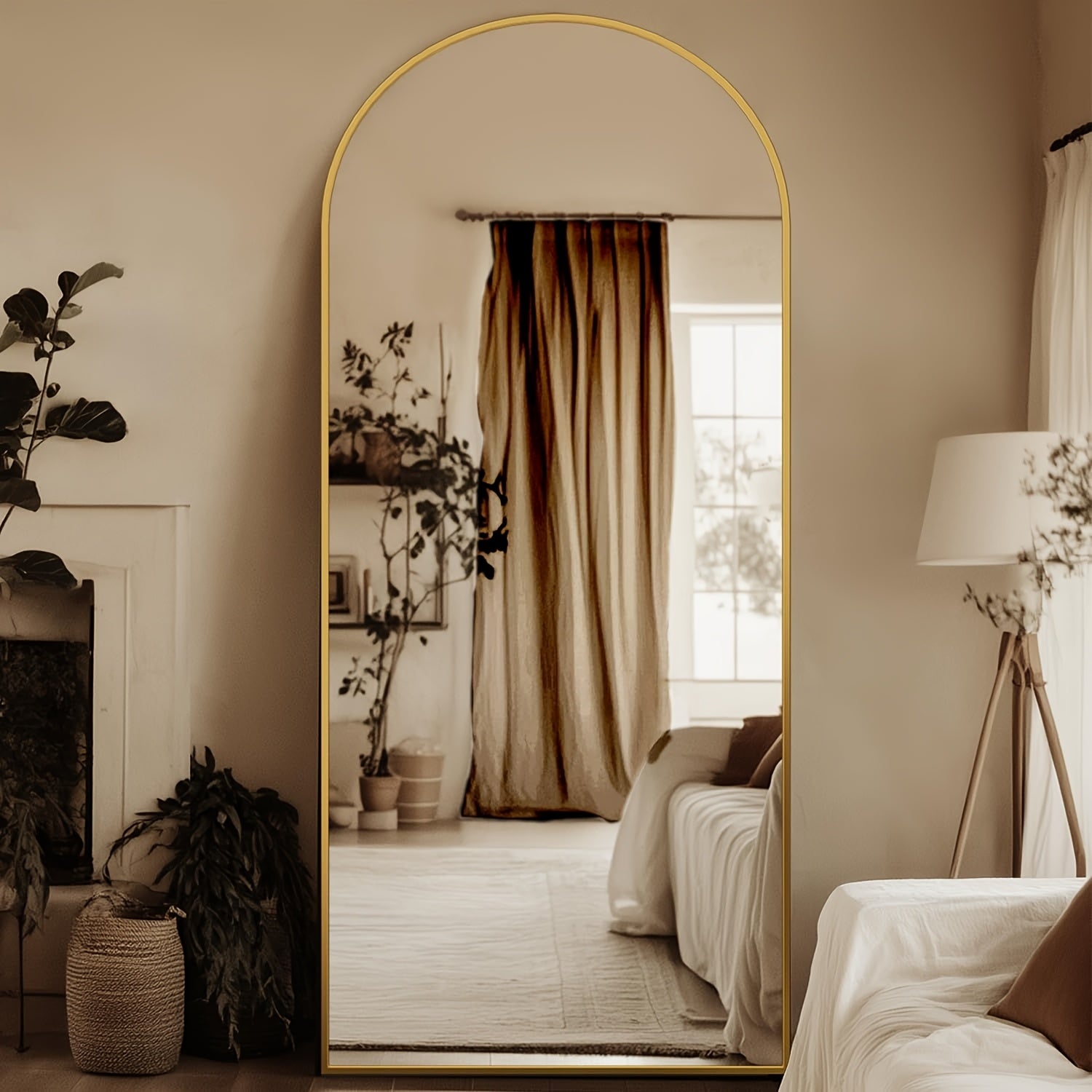 Homsion Full Length Mirror Arched Floor Mirror Freestanding Full Body Oversized Floor Free Standing Leaning Hanging Mounted Aluminum Alloy Frame Floor Mirror For Bedroom Cloakroom Living Room