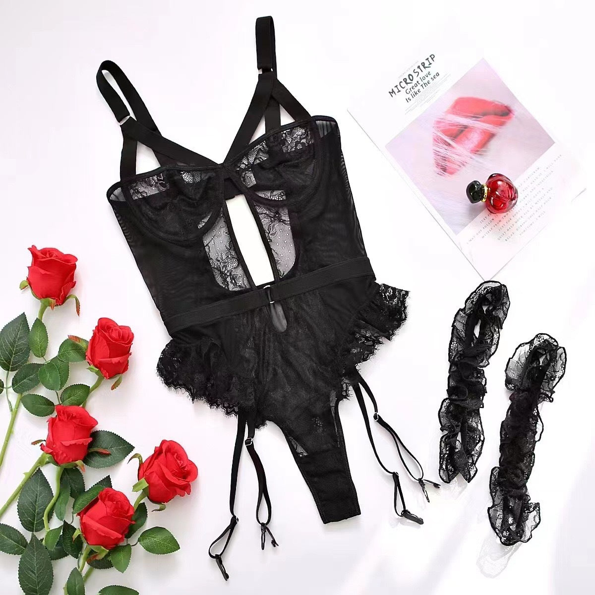 Sexy 3-Piece Lace Bodysuit Lingerie Set