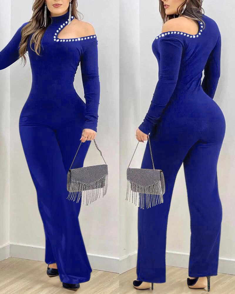 Rhinestone Hollow-Out Slim Jumpsuit for Women