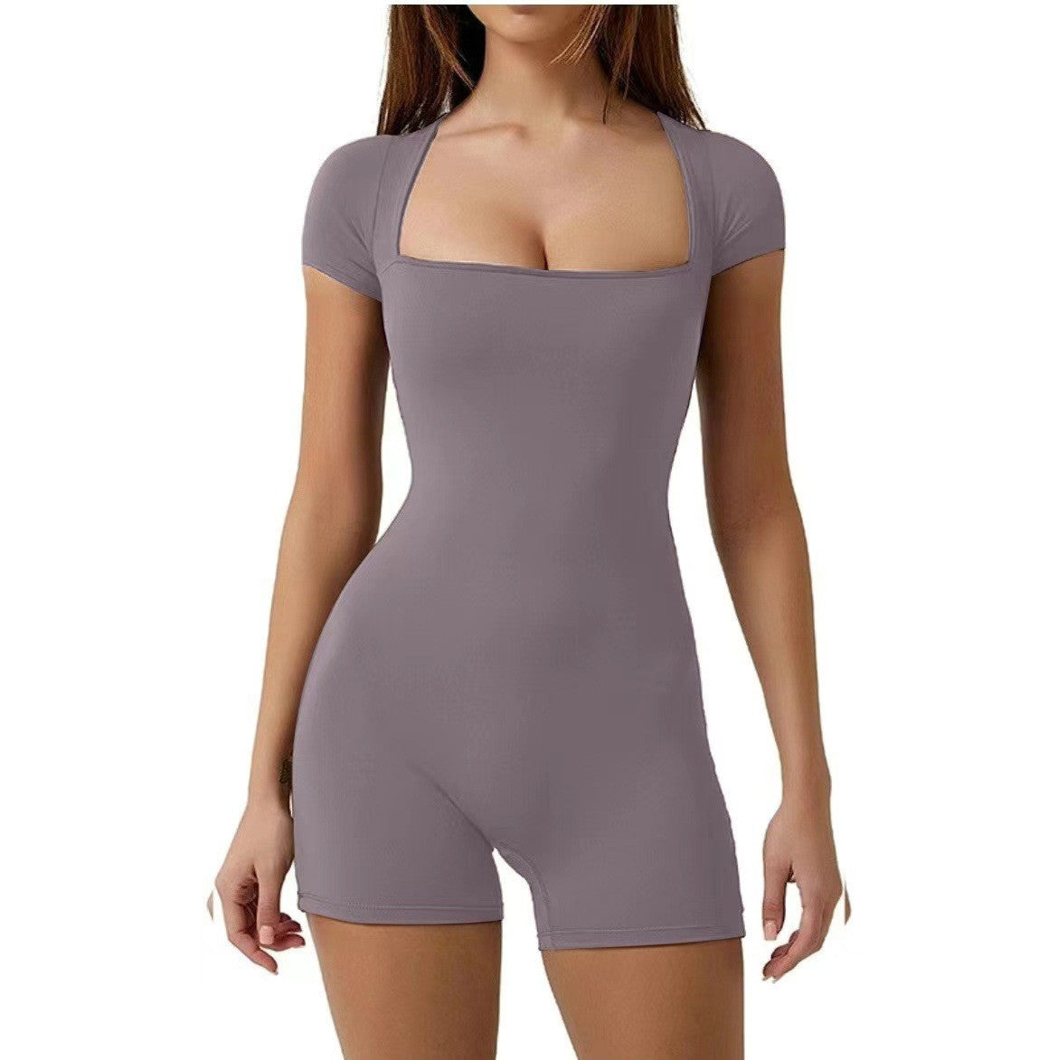 Women's Casual Solid Color Short Sleeved One-piece Yoga Suit