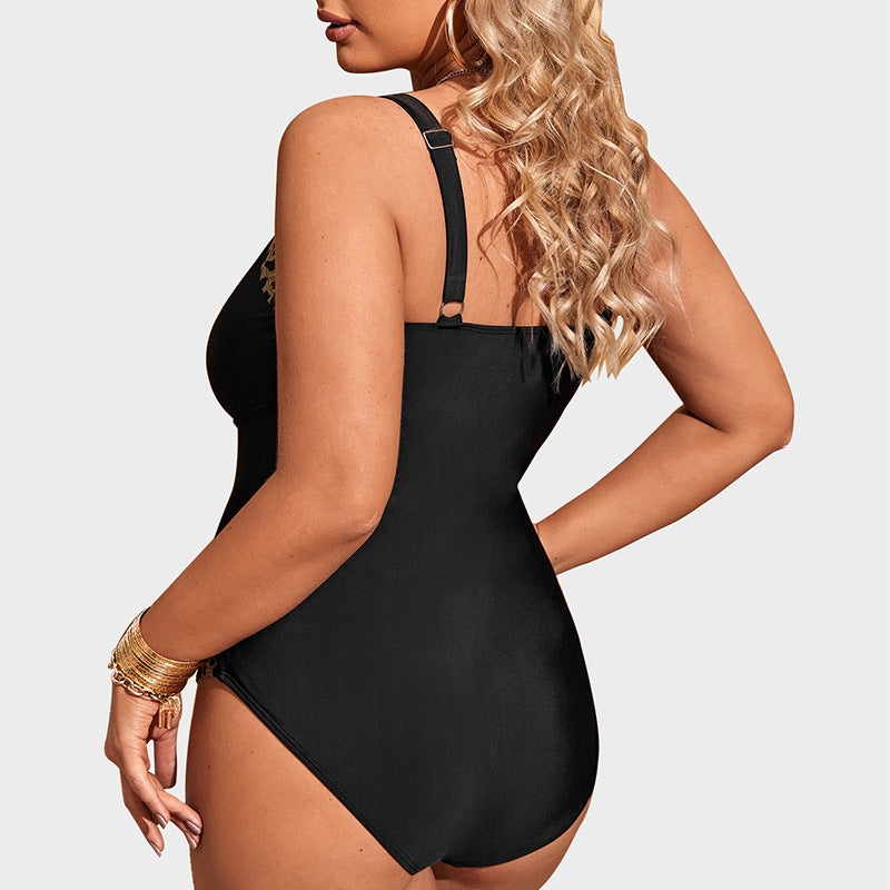 Leopard Splicing Conservative Fat Hiding Slimming One-piece Swimsuit