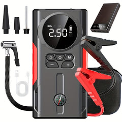 Portable car jump starter and charger with USB ports and LED light