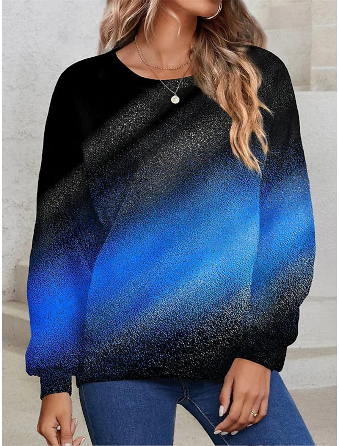 Gradient Sequin Long Sleeve Loose Sweatshirt for Women