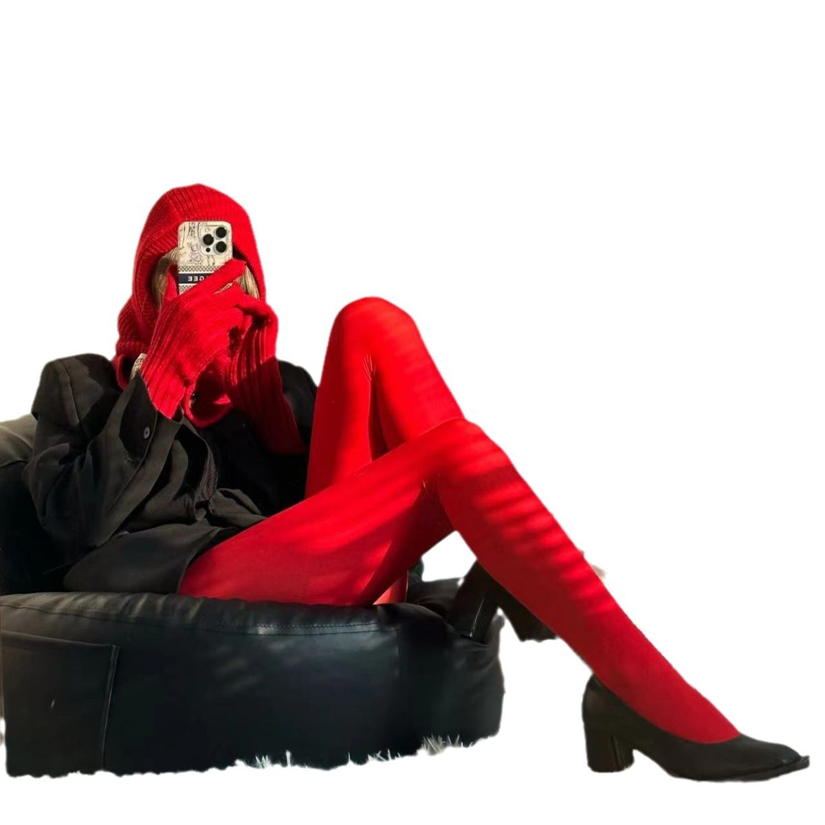 Medium Thick Section Ins Fashion Hot Girl Matte Velvet Zodiac Anniversary Year Red Socks