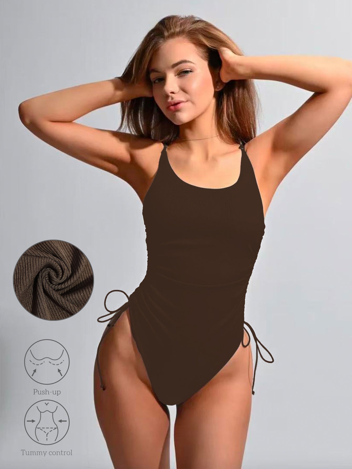Womens Solid-Color Sports Beach One-Piece Swimsuit