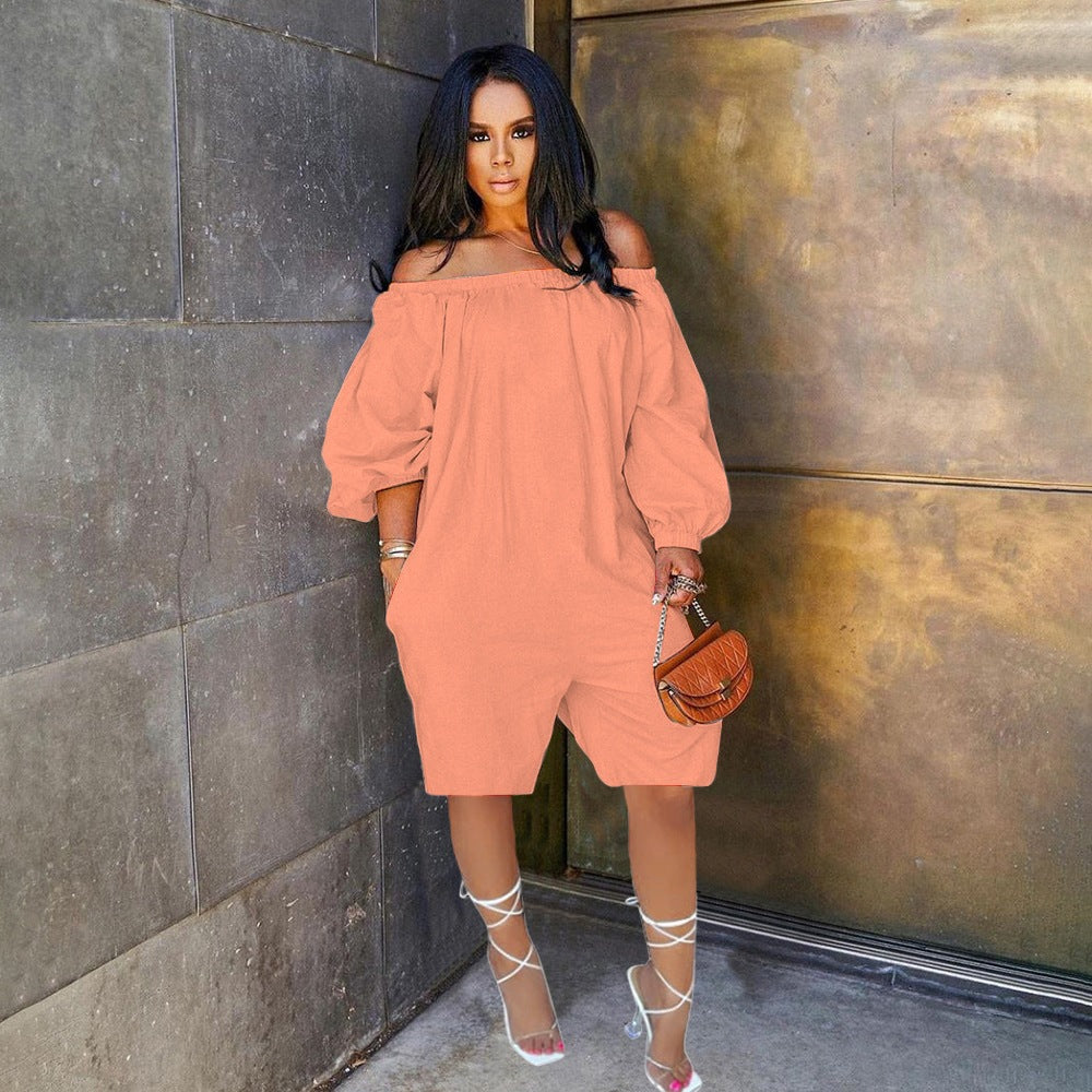 Off-shoulder Fashionable Loose-fitting Solid-color Jumpsuit