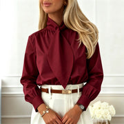 Elegant Long-sleeved Blouse With Fluttering Ribbons For Women