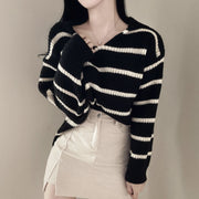Autumn and Winter Navy Collar Striped Sweater for Women