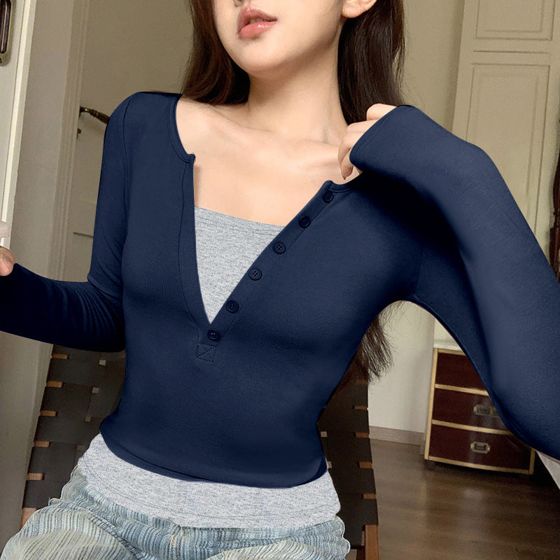 Color Block Slim-Fit Long Sleeve Layered Top