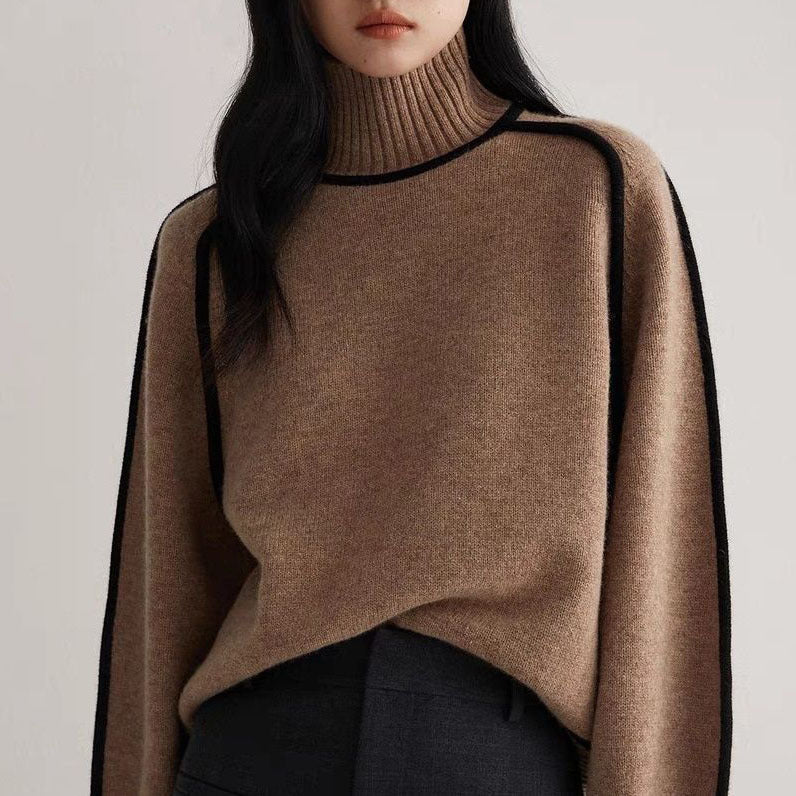 Elegant-line Textured Ribbed Base Knit Sweater