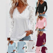 Elegant Long Sleeve Lace-Panel Hollow-Out Top