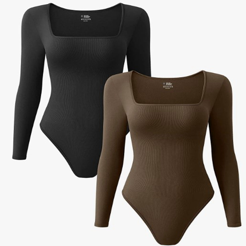Women's Long Sleeve Square-neck Sexy Siamese Tights