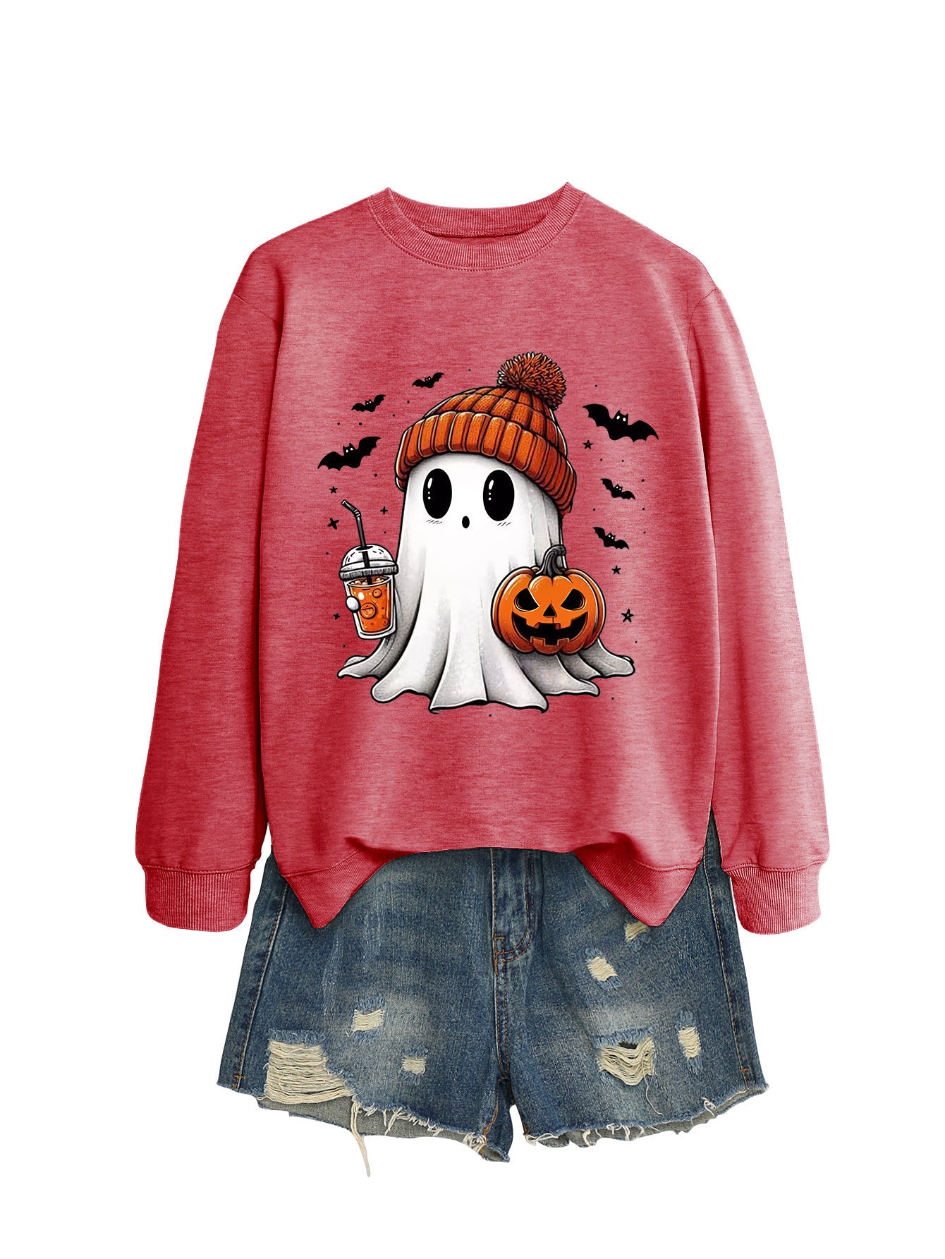 Pumpkin Print Long Sleeve Crew Neck Sweatshirt