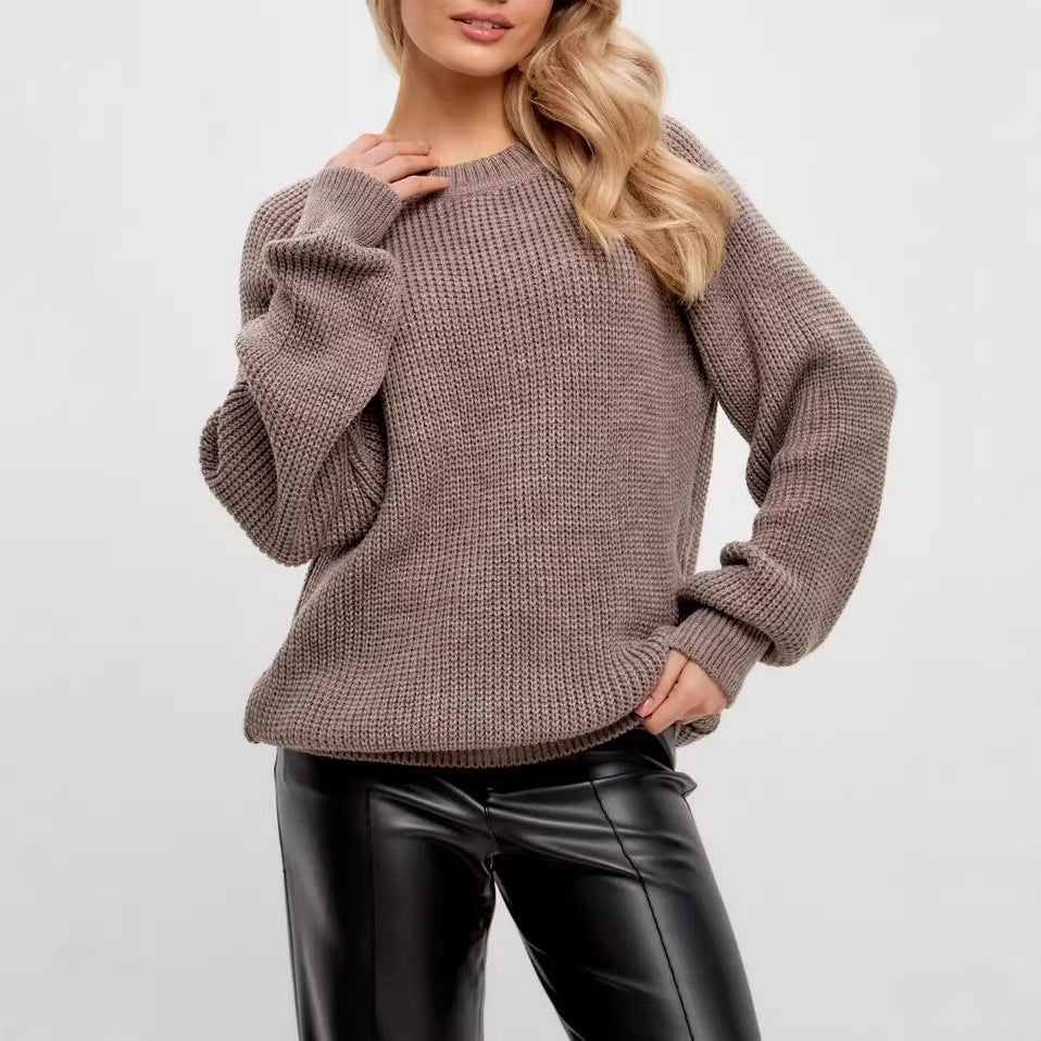 Solid-color Thick-knit Top Womens Sweater