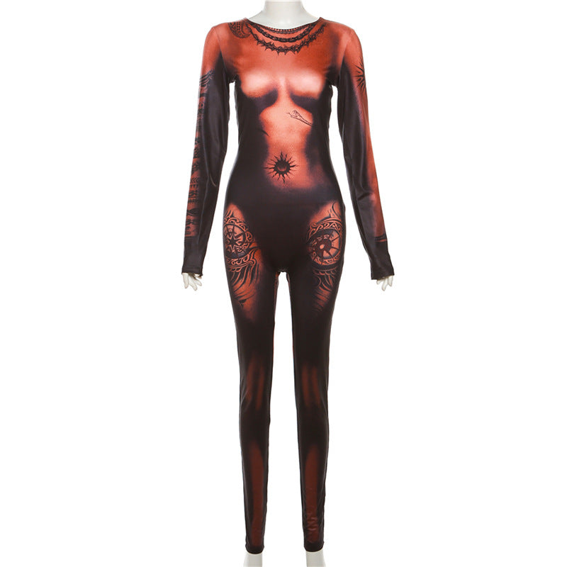 High-Waist Digital Print Street Style Casual Jumpsuit