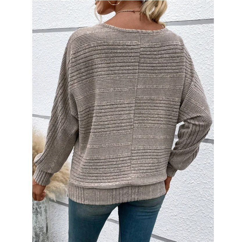 Casual Striped Batwing Sleeve Pullover Top for Women