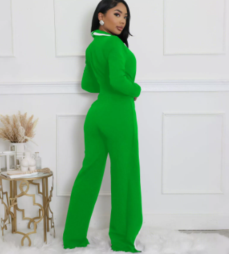 Fashion Belt Design Dual-color Patchwork Long Sleeve Jumpsuit