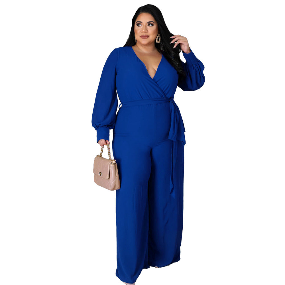 Chic Belted Straight-Leg Solid Jumpsuit