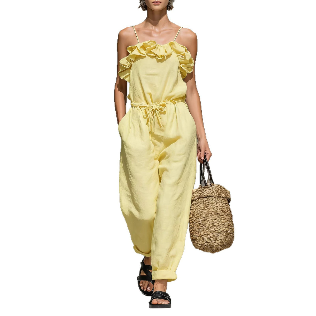 Chic Off-Shoulder Ruffled Wide-Leg Jumpsuit