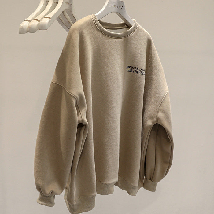 Women's Fleece-Lined Thick Lazy Round Neck Loose Sweatshirt