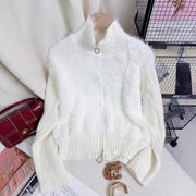 Women's Solid Color Stand Collar Faux Mink Sweater