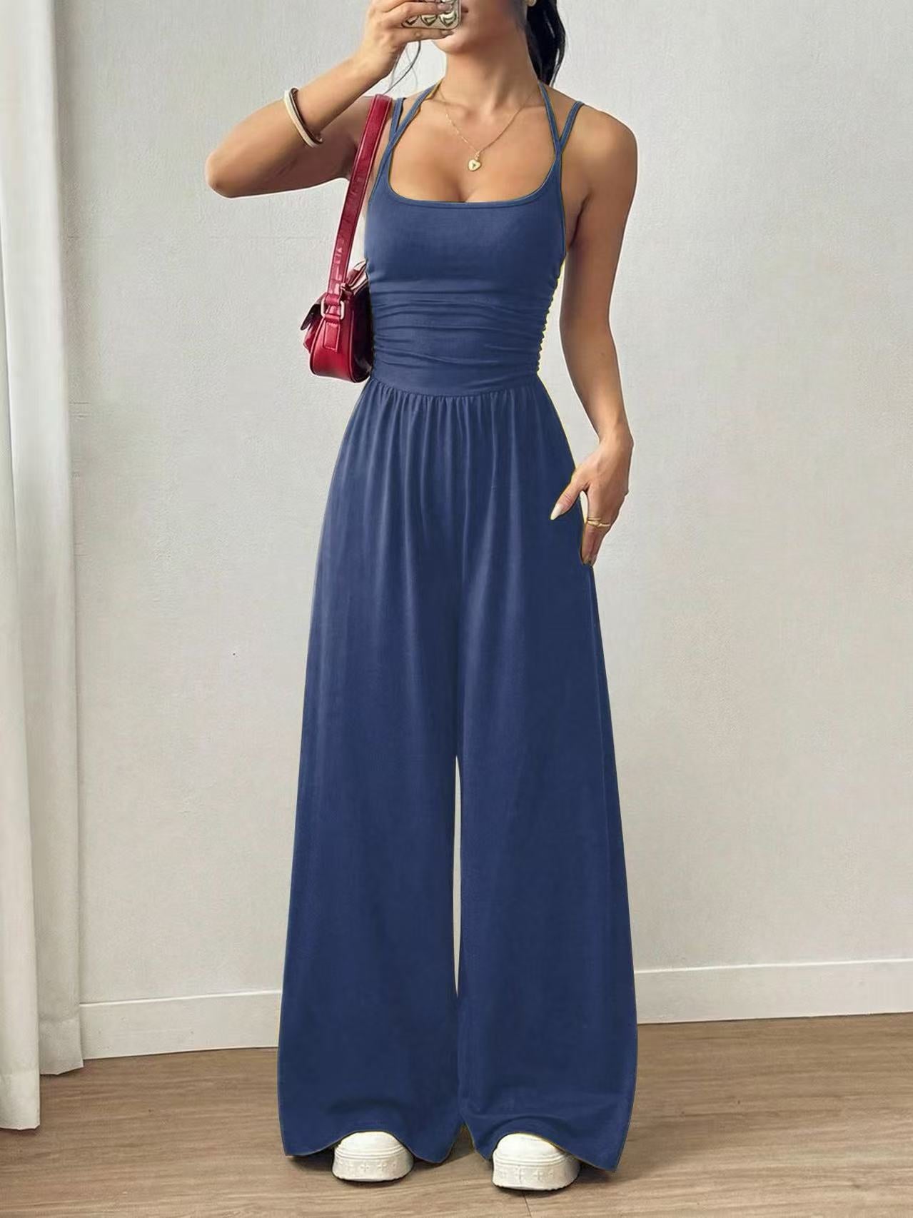 Elegant Black Wide-Leg Camisole Jumpsuit for Women