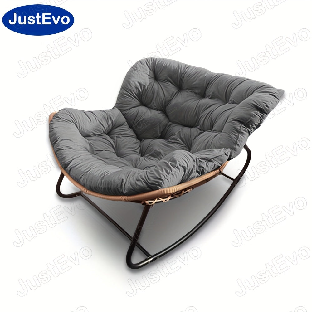 [Extra Large Rocking Chair] JUSTEVO Extra Large Cozy Rocking Chair - Ergonomically Designed Recliner Featuring an Adjustable Headrest, Sturdy Plastic Cushion & Robust Frame, Manual Reclining for Home Office, Patio