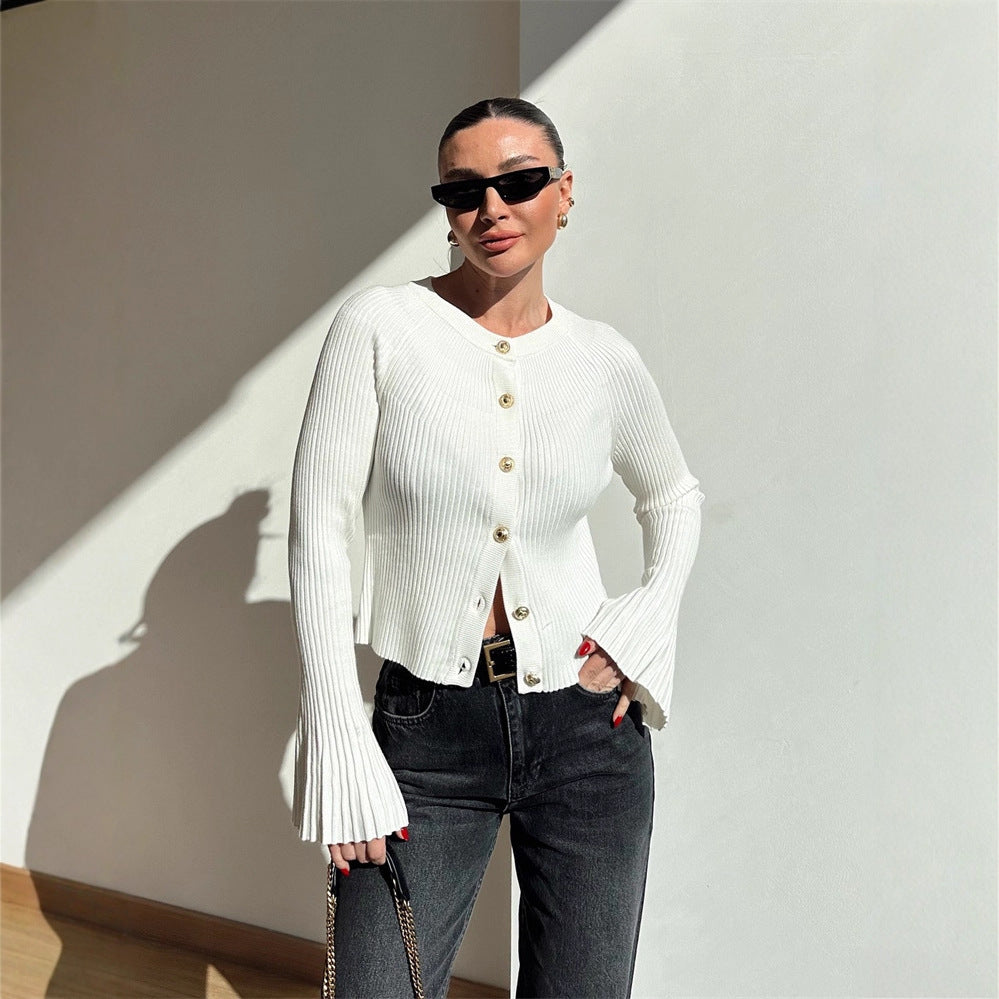 Women's Long-sleeved Sweater Solid Color Base Thread Top