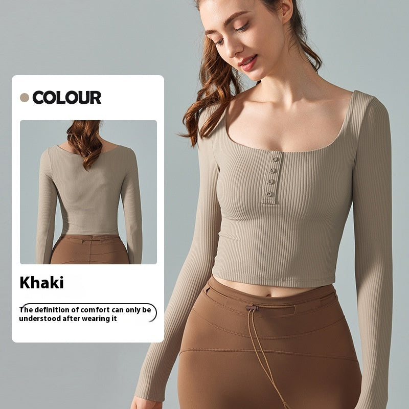 Women's Slim-Fit Long Sleeve Yoga & Pilates Top with Chest Pad