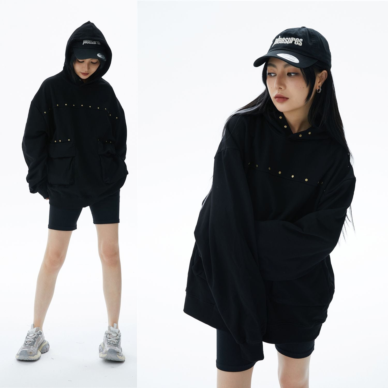 Men's Streetwear Hooded Terry Sweater with Rivets