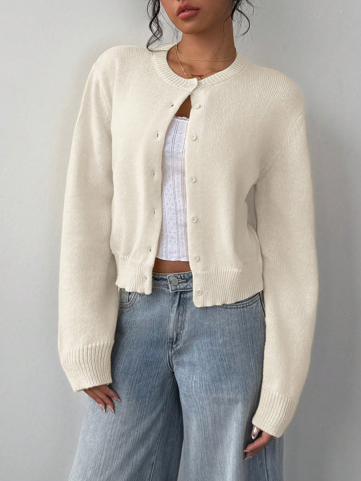 Chic Long Sleeved Knitted Cardigan Fashion Slim Solid Color Short Sweater for Women Clothing