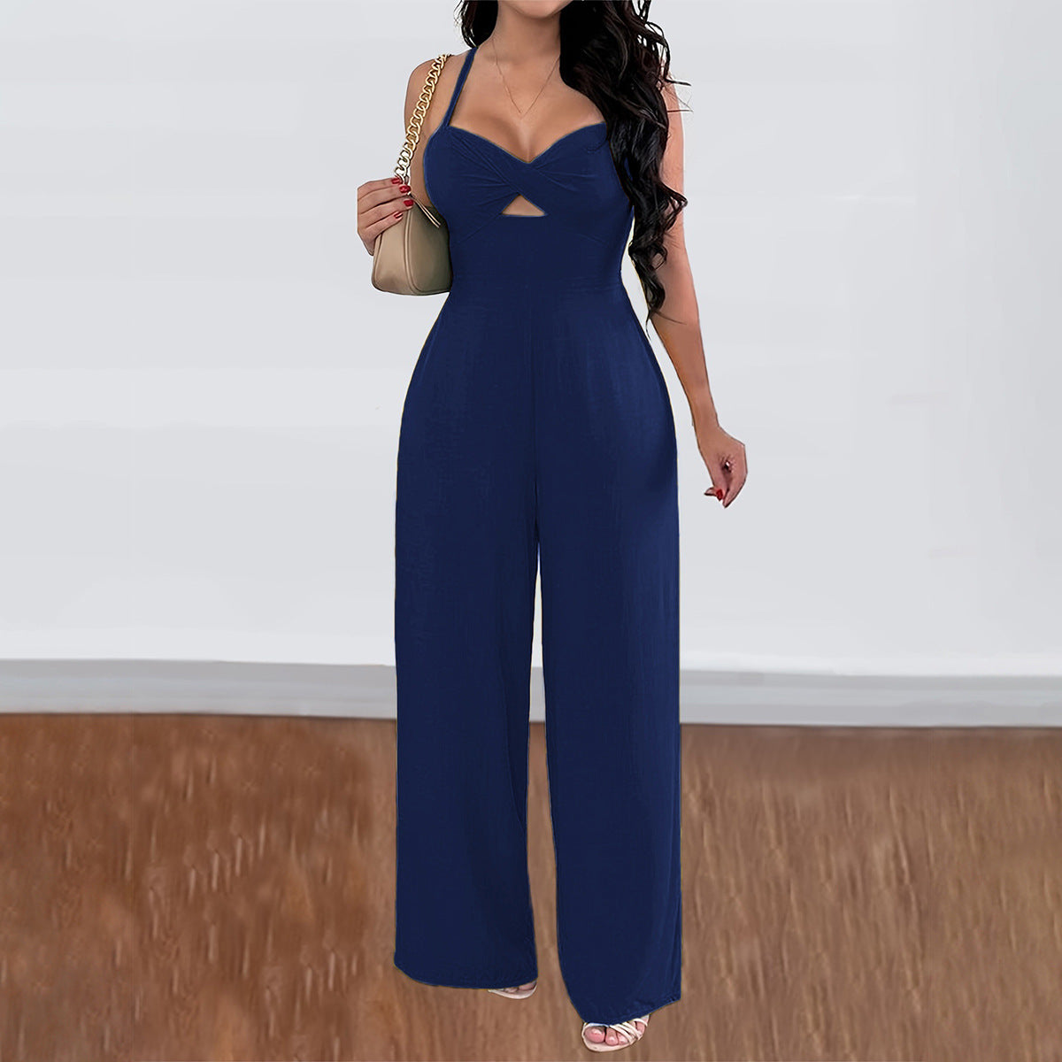 Women's Solid Color Wide Leg Sling Jumpsuit