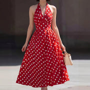 Womens Retro American-style Halter-neck Polka-dot Dress