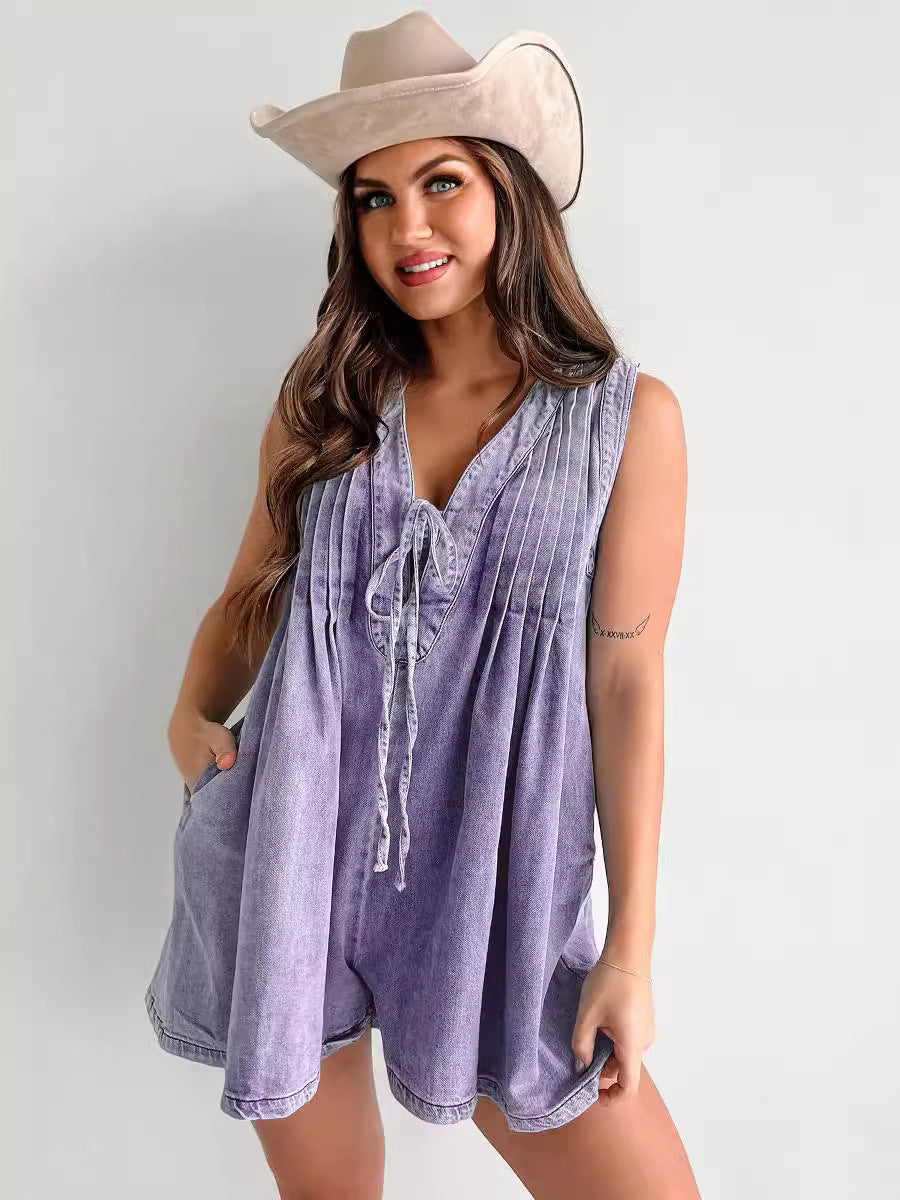 Sleeveless Short-sleeved Shorts Denim Jumpsuit