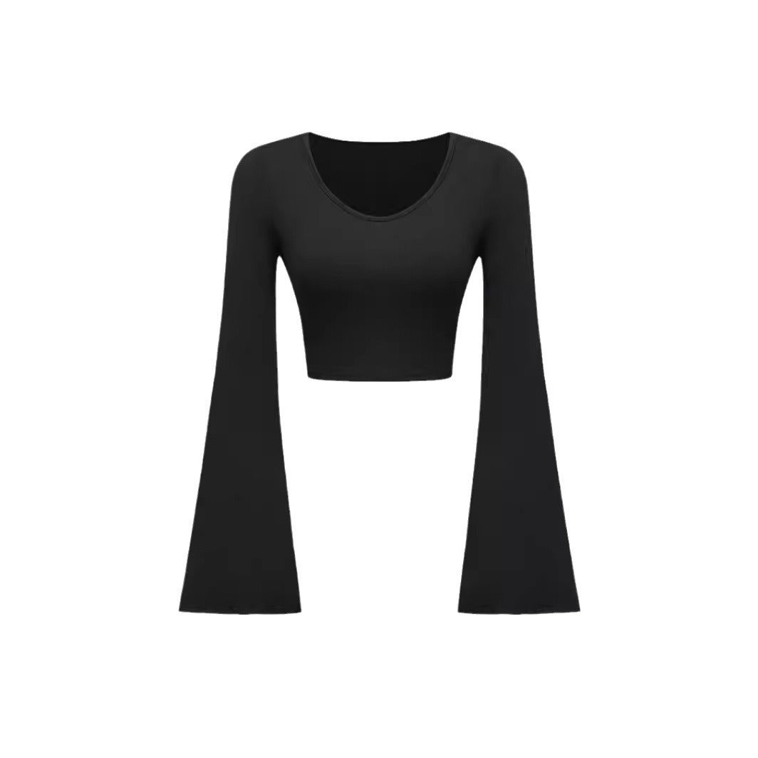 Slim-Fit Scoop Neck Bell Sleeve Crop Top
