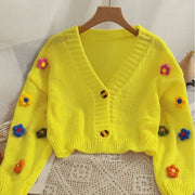 Sweet-style Short Two-button Knit Sweater for Women