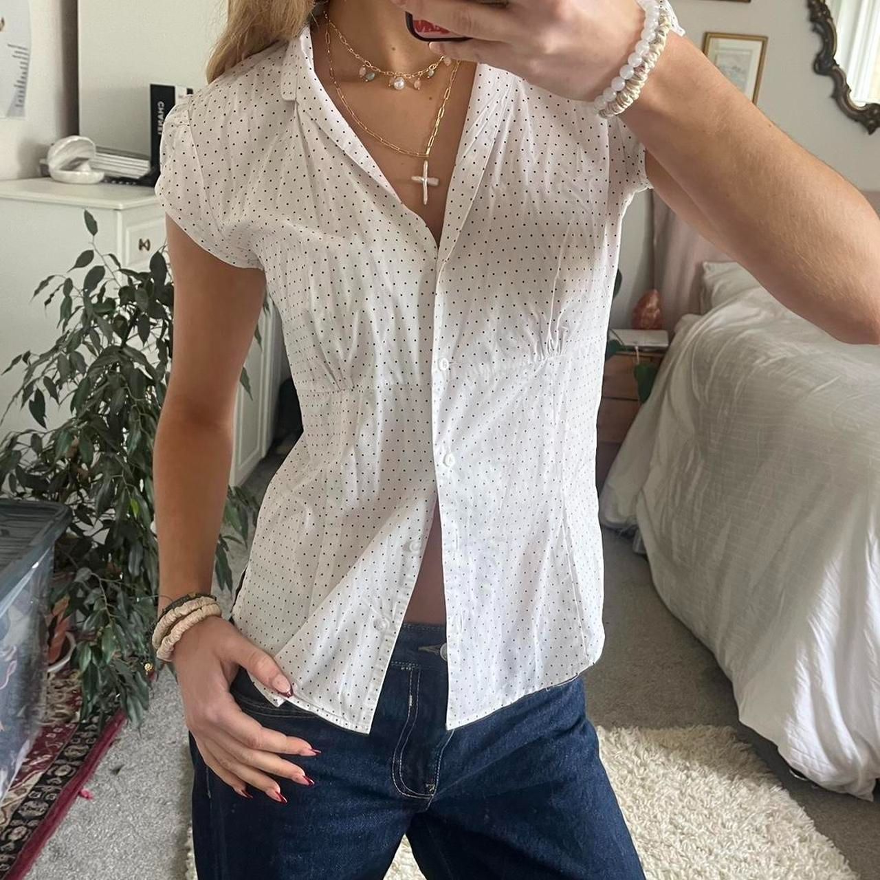 Red And White Short Sleeve Plaid Shirt Women