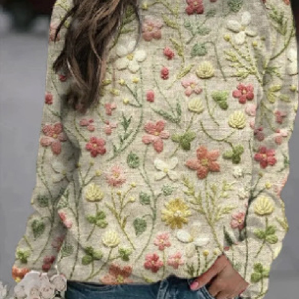 Women's Printed Loose Round Neck Casual Sweater
