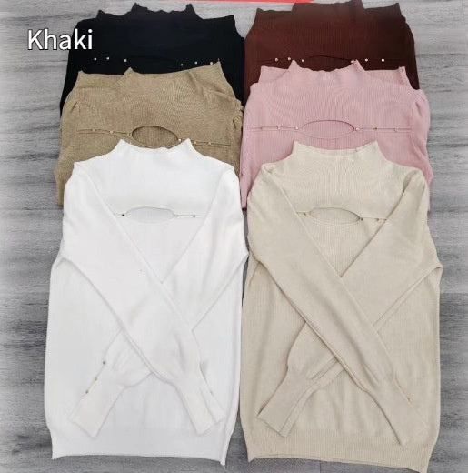 New Design Sense Niche Knitted Inner Match Bottoming Shirt Hollow-out Top for Women