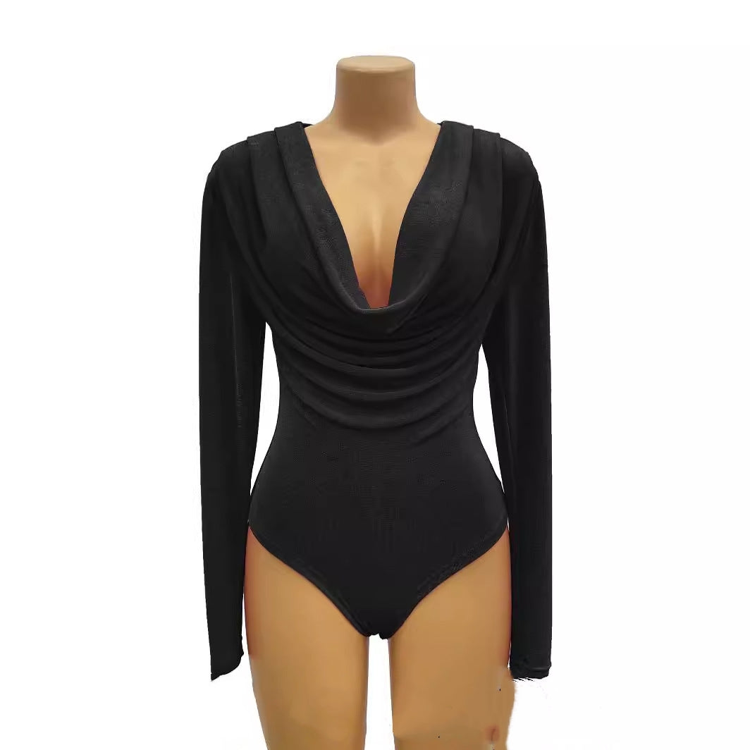 Women's Slim-Fit V-Neck Long-Sleeve Romper Bodysuit